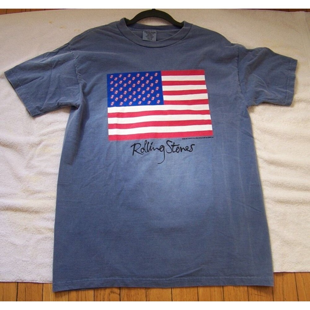 NWOT Rolling Stones T-Shirt Comfort Colors Neck Tag Medium Blue Band Tee USA